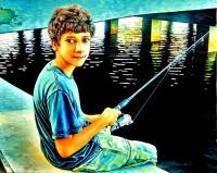 Impressionism - Fishing Under Bridge - Oil On Canvas